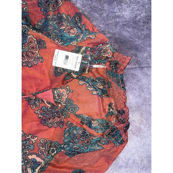 Free People Women's Size M Coral Comb Pink Blouse - Picture 3 of 5